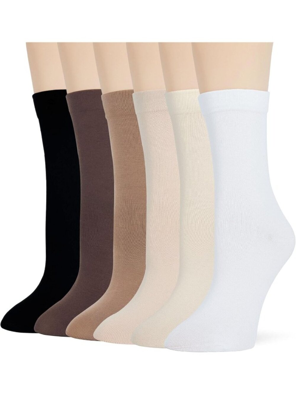 🧦Women's White Black 6 Pairs Thin Ladies Soft Cotton High Calf Crew Socks